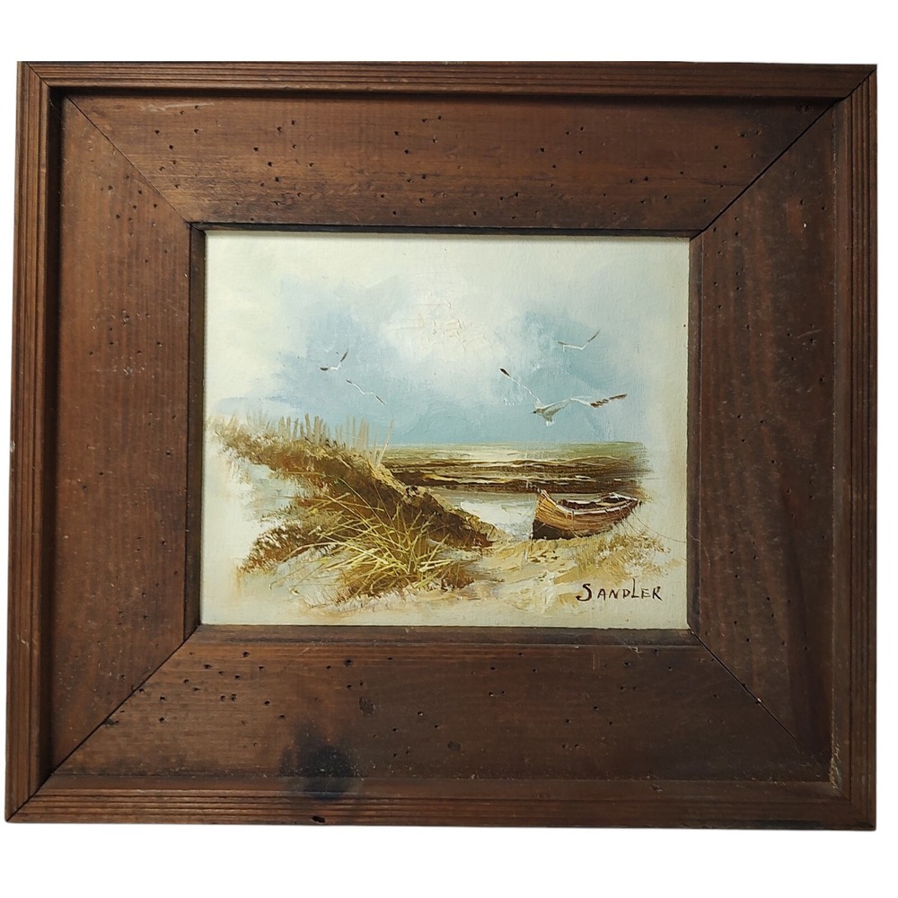 Original Oil Painting Sandler Canvas 8x10‎ Seascape Nautical Wooden Frame Signed